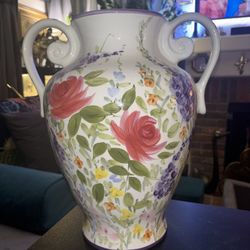 VTG Don Swanson 16" Large Floral Vase "Fantasy Garden" Tabletops Unlimited 