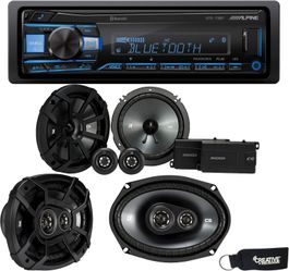  Alpine UTE-73BT Bluetooth Receiver (No CD), a Pair of 43CSS654 6.5" Components, and 43CSC6934 6x9 Speakers