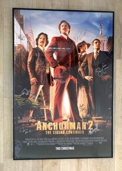 Anchorman 2 SIGNED Movie Poster 9 Signatures Will Ferrell Steve Carell Paul Rudd Christina Applegate Judd Apatow +