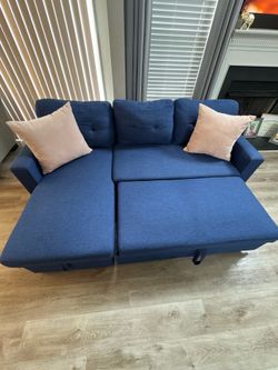 Blue Sleeper Sectional – Reversible Chaise & Hidden Storage