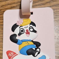 PINK BLACK & WHITE PANDA BEAR SILICONE TRAVEL LUGGAGE BAG TAG  