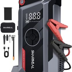 5-in-1 Jump Starter with Air Compressor+Solar backup power bank+LED light+power bank. 4000A Pk12V Battery Jump Starter W 150PSI Digital Tire Inflator 