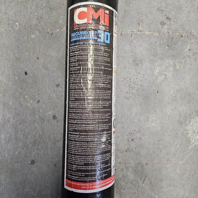 CMI SecureGrip 30 Synthetic Roof Underlayment Roll 48"x250' New