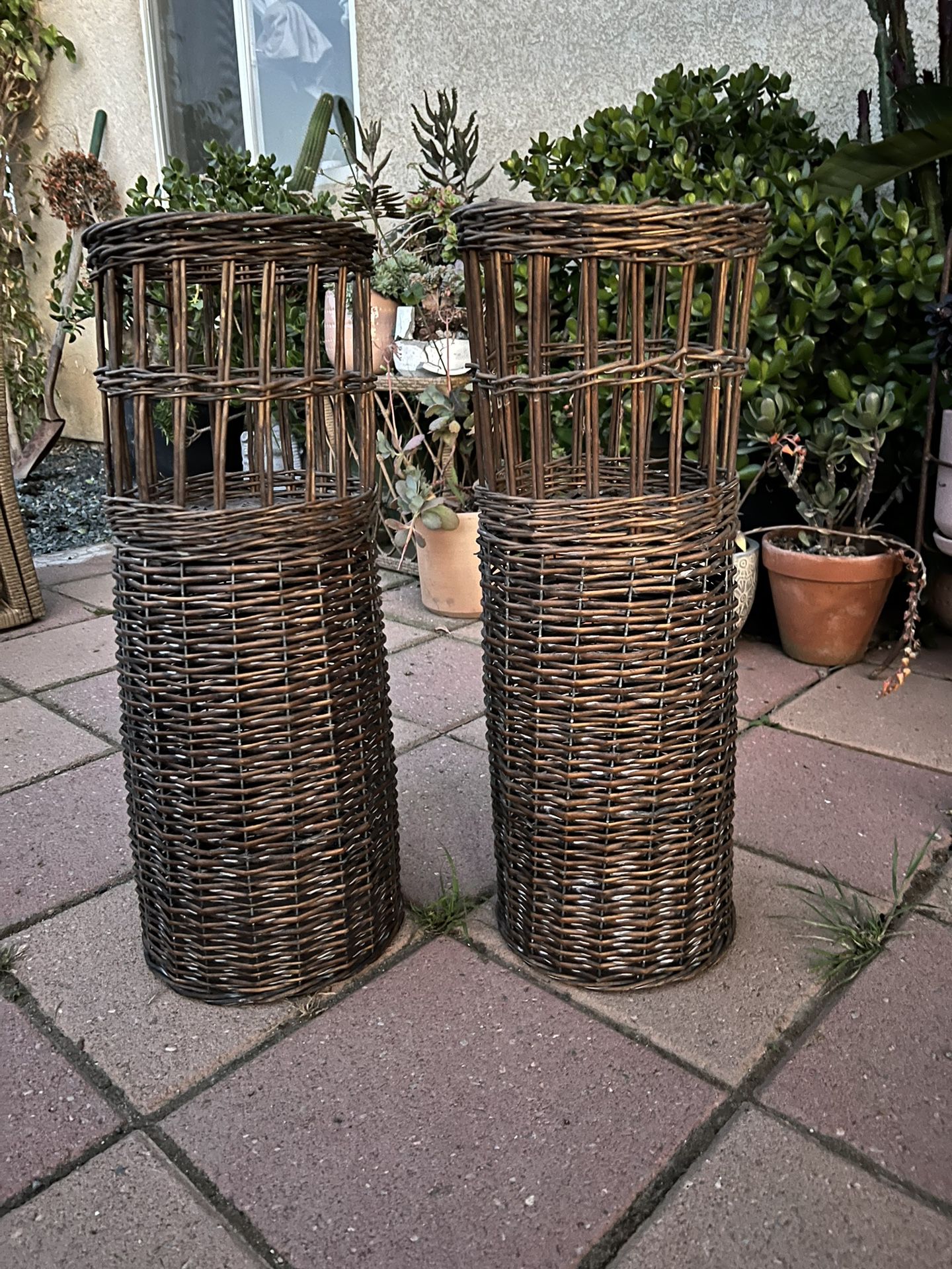 2 Tall Wicker Plant Stands