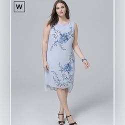 Cute , White House | Black Market WHBM Floral Overlay Shift Dress Pale Blue High Low. Size L 