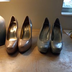2 Pairs Of Heels. Grey Guess Heels Size 8 And Nude  Vera Wang Heels Also Size 8.