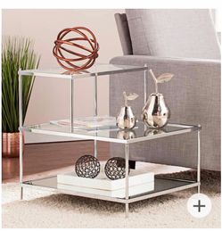 West Elm 3 Tier Glass and Polished Metal End Table Nightstand