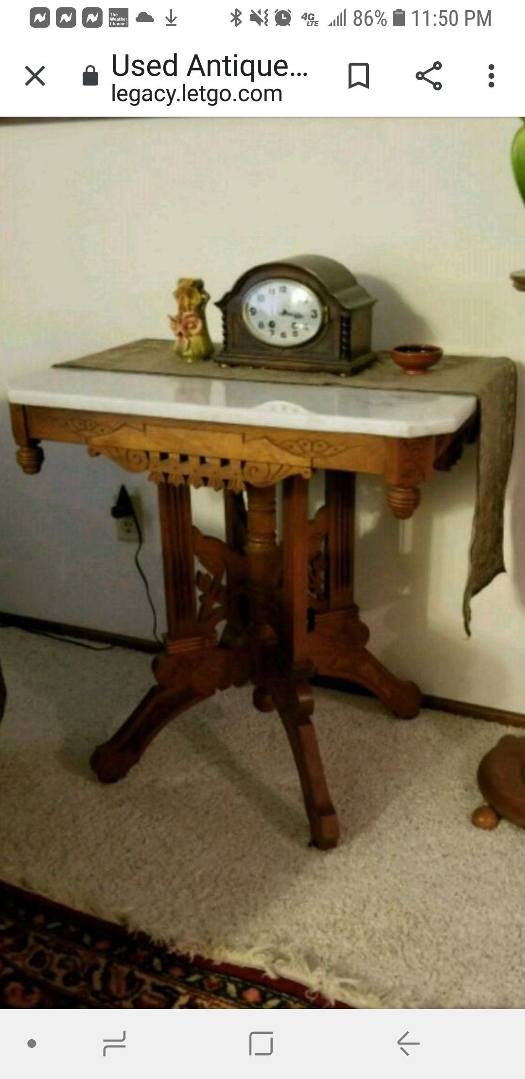 Antique Rectangle Marble Top Table