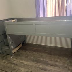 Grey Twin Size Loft Bed w/ Drawers