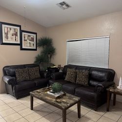 Lexicon Milford Faux Leather 2-Piece Upholstered Sofa Set in Brown 