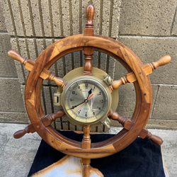 Wood Pirate ship Brass clock