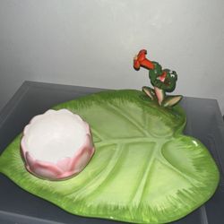 Disney Tiana’s Palace serving set Frog Lily Pad Plate 9” Lotus Cup NIB ceramic