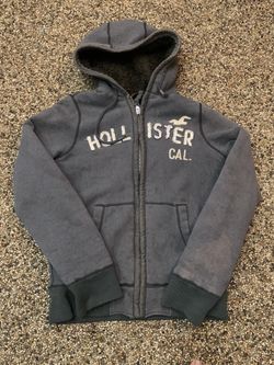 VTG Y2K Hollister Hoodie Sweatshirt Full Zip Fleece Sherpa Lined Gray Size XL
