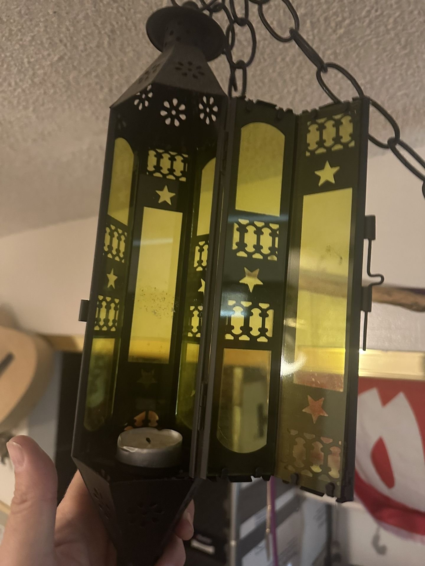 Hanging Green Glass Candle Holder (Swag Chain)