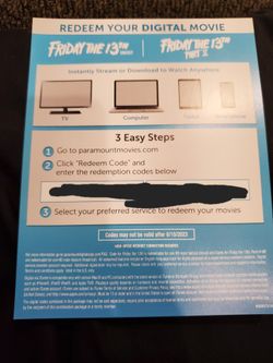 Friday The 13 Bluray Collection 1-8 Digital Codes