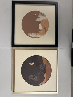 Set of 2 Boho Celestial Framed Wall Art – 12x12 Frames