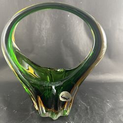 Vintage J.I. Co Murano Venetian Glass Sommerso Basket Bowl 