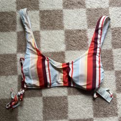 Hollister Swim Top Striped Bikini Colorful Lace Up Open Sides Size S 