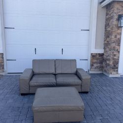 Leather sofa & Ottoman