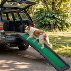 ZENY 61" Pet Ramp with Grass Padded Folding Portable Dog Ramp for Cars, SUV & Truck