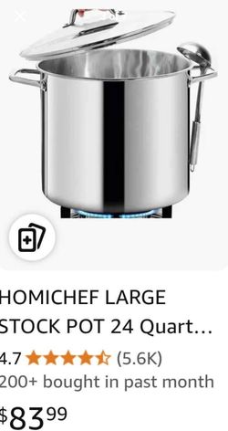 HOMICHEF LARGE STOCK POT 24 Quart With Lid - Nickel Free Stainless Steel Cookware