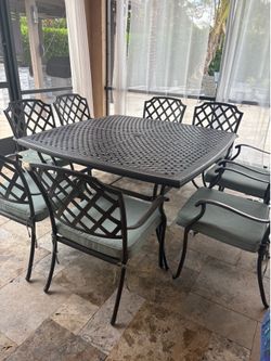 Patio Dining Set – 9 Piece Cast Aluminum Outdoor Table & Chairs – Excellent Condition