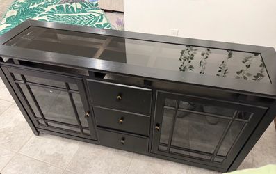 Black Media Console w/Glass Doors