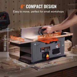 881#  Spiral Benchtop Jointer, 6 in, 1.5HP 10000 RPM Bench Top Wood Jointer, with 14-Blade Spiral Cutterhead 0-1/8'' Adjustable Depth 6.1x27.6'' Table