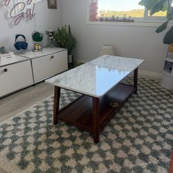Coffee Table with Bottom Shelf and Faux Marble Top