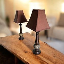 Pair Home & Gardens Brown Mosaic Lamps