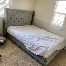 Velvet Grey Queen Size Bed