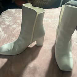 White Faux Leather Boots Size 11