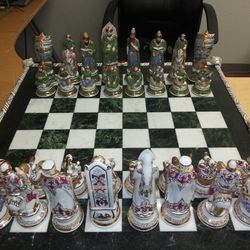 Russian Chess Set, Marble and Porcelain