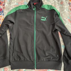 Puma Black And Green Zip-Up Track Jacket, T7 Track. Size Small