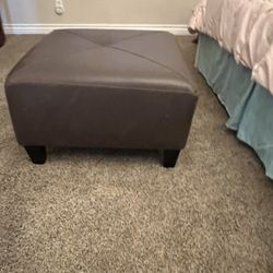 Gray/Brown Leather Ottomans