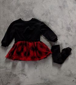 wonder nation Black & Red Tulle Skirt Dress with Black Tights