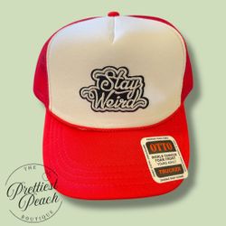 New! “ Stay Weird” Red Trucker Hat - Youth Size