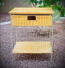 Metal Side Table with Wicker Drawer and Shelf