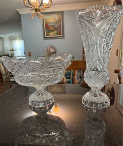 Cut Crystal Vase and Compote Bowl