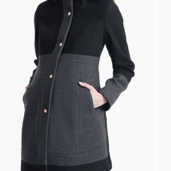 Kimi & Kai Maternity Colorblock Wool Coat, Size Small, Black and Gray