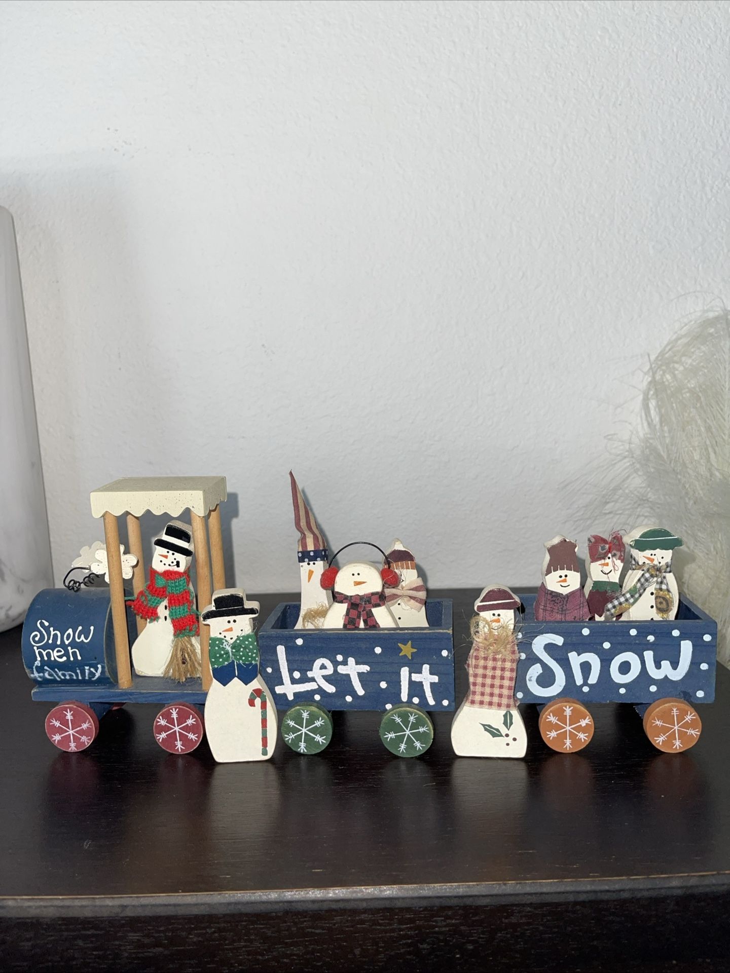 Vintage Christmas Wooden Train Snowmen Let It Snow Wards 11 Piece 11" Long #22