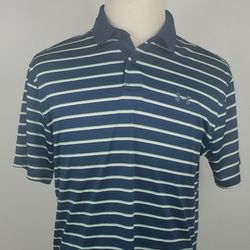 Under Armour Heat Gear Mens Medium Blue Striped Golf Polo Loose Casual Shirt 
