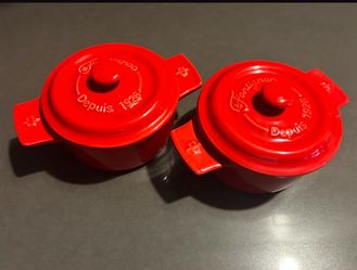 Fontignac Mini Cocotte Set of 2 - 8oz Red Stoneware with Lids - Depuis 1926