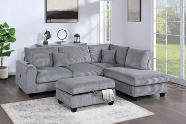 Gray Sofa Sectional w/ Free Storage Ottoman 