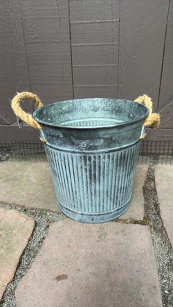 Galvanized Metal Bucket with Rope Handles