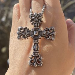 Mens Chrome Hearts Cool Fashion Biker Cross Pendant Necklace Stainless steel 