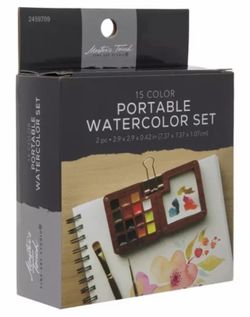 Master's Touch Portable Watercolor Set - 15 Colors - Wood Case Travel Palette