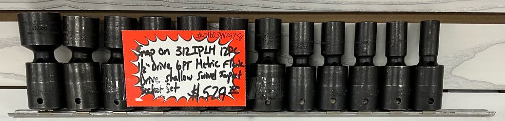 Snap On 312IPLM 12pc 1/2” Drive 6pt Metric Flank Drive Shallow Swivel Impact Socket Set