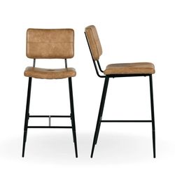 (4) Cognac Faux Leather Bar Stools with Black Metal Legs Modern and Ergonomic Design