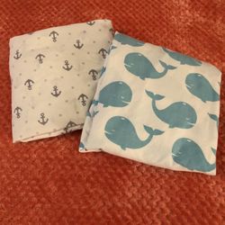 2 Nautical Crib/toddler Sheets Whales & Anchors, Full Elastic Bands, SO FUN!! 